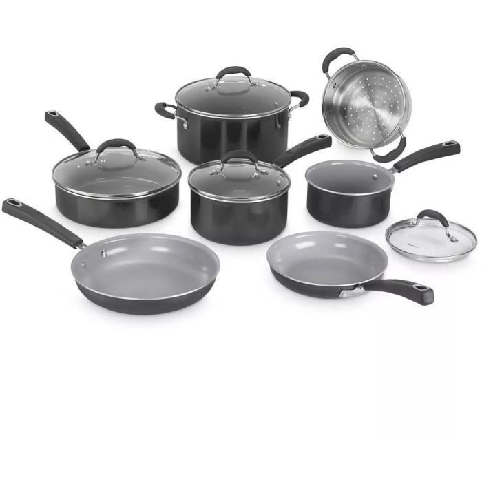 CUISINART Cookware Set - 11 Pieces - Ceramic Non-stick - Suitable for All Hobs Including Induction - Model 54C11BKEU