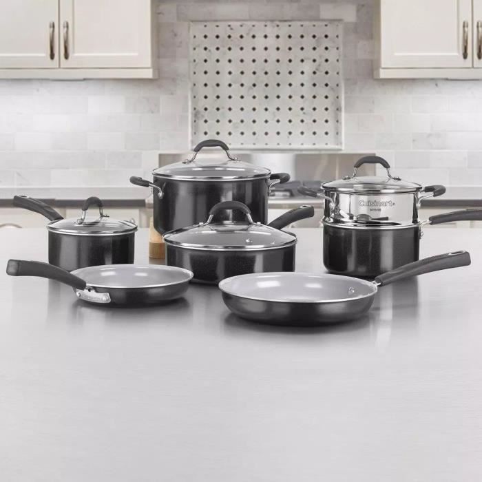 CUISINART Cookware Set - 11 Pieces - Ceramic Non-stick - Suitable for All Hobs Including Induction - Model 54C11BKEU