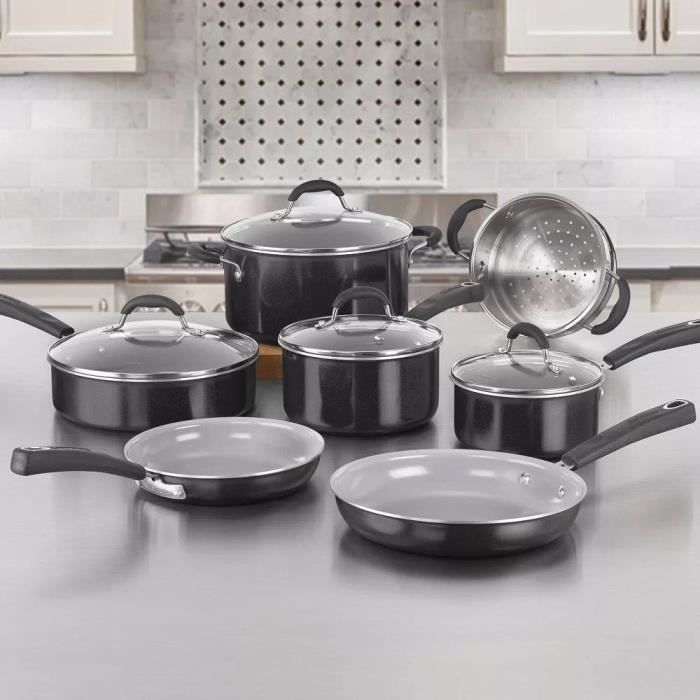 CUISINART Cookware Set - 11 Pieces - Ceramic Non-stick - Suitable for All Hobs Including Induction - Model 54C11BKEU