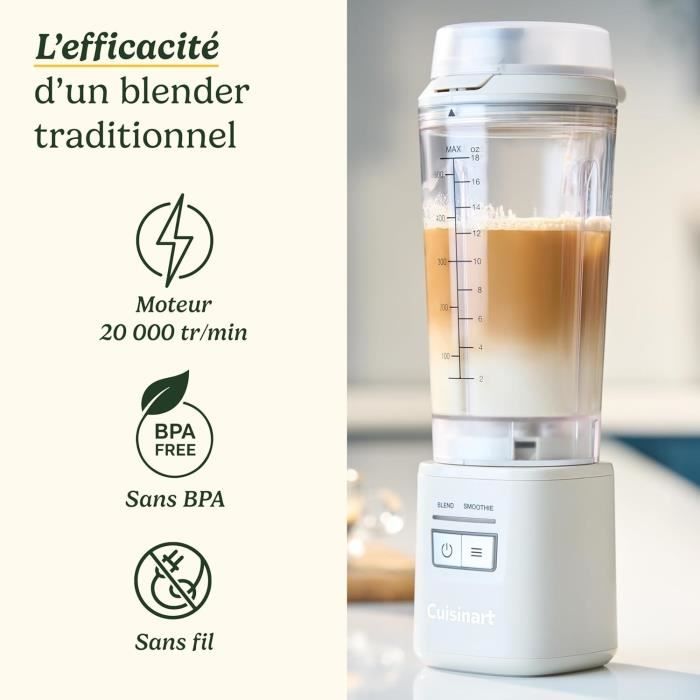 Blender - CUISINART - PBL100E Blast&Go - 120 W - 500 ml - 50 dB - Blanc