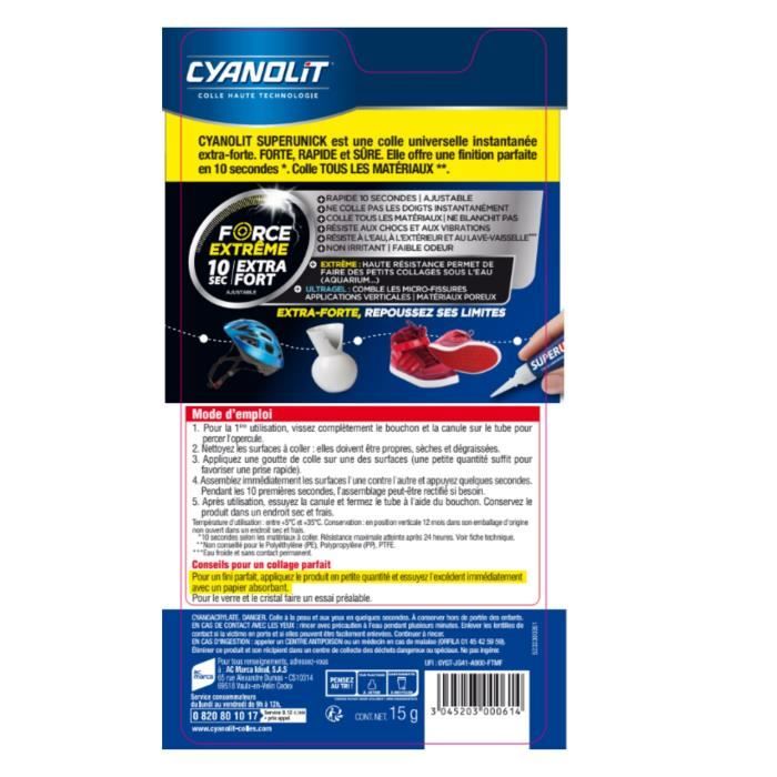 Colle réparatrice - CYANOLIT - Super unick instant plastic - 3 g - Ultra-rapide - Polyvalente