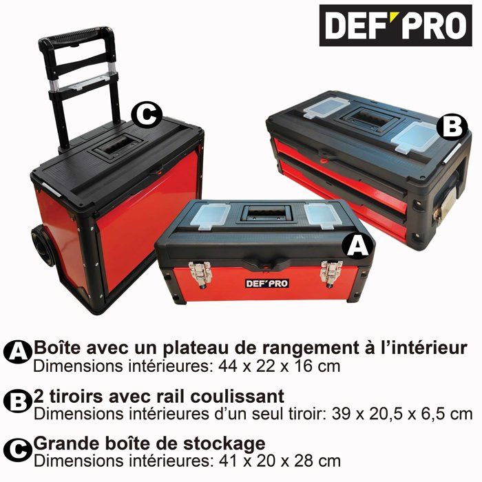 DEFPRO Tool Trolley - 3 Stackable Modules - 60 kg Capacity