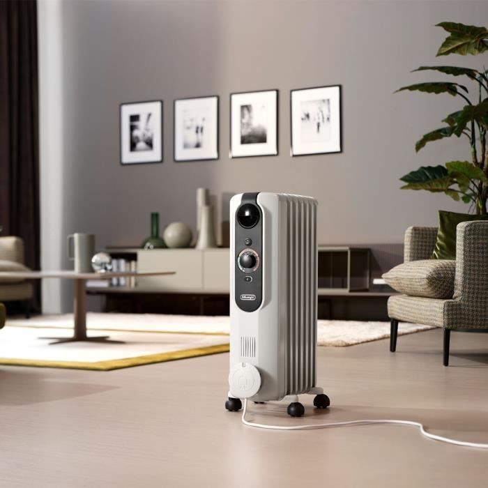 DELONGHI Oil-Filled Radiator 1500W Up to 45 m² Portable Anti-Freeze Function Grey