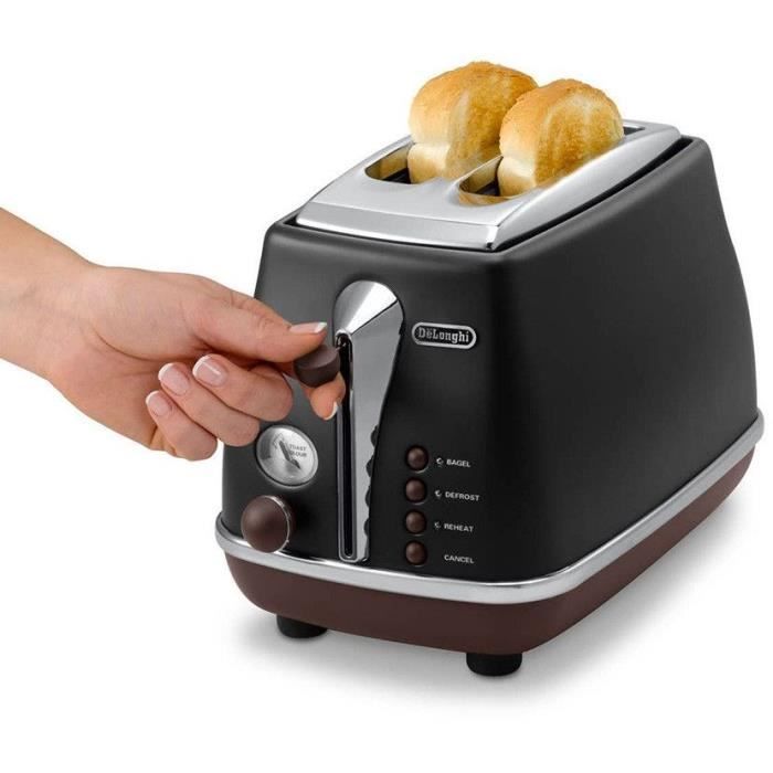 De'Longhi Toaster - CTOV2103.BK - 900W - 2 Slots - Matte Black/Chocolate