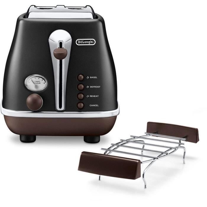 De'Longhi Toaster - CTOV2103.BK - 900W - 2 Slots - Matte Black/Chocolate