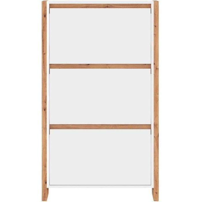 DENVER Shoe Cabinet - White and Oak - 12 Pairs - W70 x D25 x H125 cm