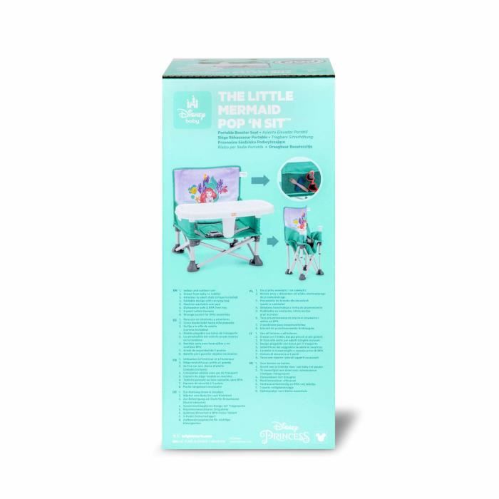 DISNEY BABY LITTLE MERMAID Foldable Portable Travel Booster Seat, Lightweight, Carry Bag Included