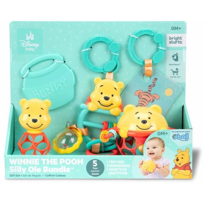 DISNEY BABY - WINNIE Baby Gift Set with 5 Toys: Teether, O-Ball, Rattle, Stroller Attachment