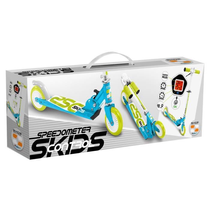 Skids Control Folding Scooter - Blue - Speedometer - Adjustable Height - Non-Slip Deck