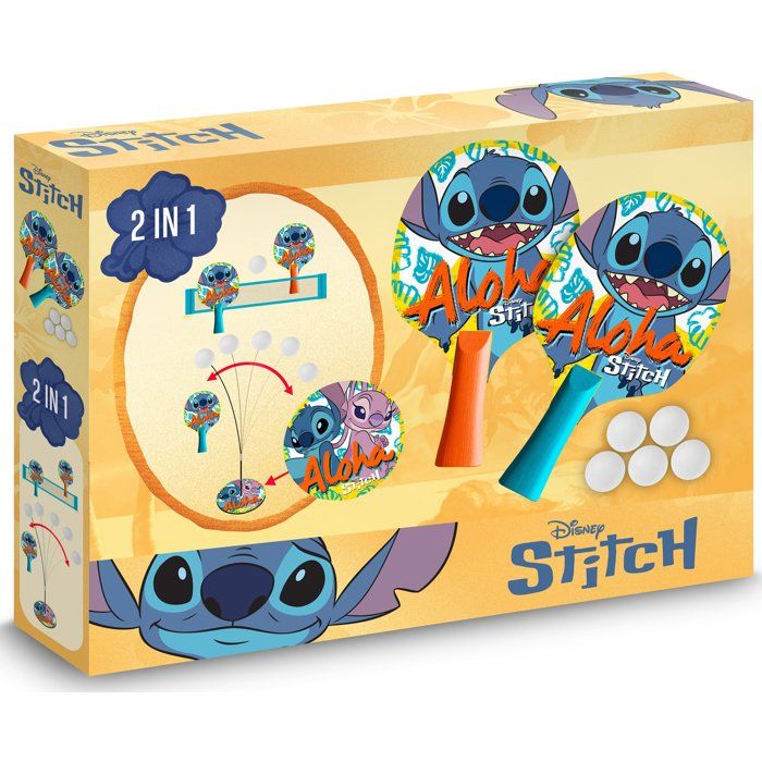 DISNEY 2-in-1 Ping-Pong Learning Set - STITCH - 2 Paddles + 5 Balls + Suction Cup Net