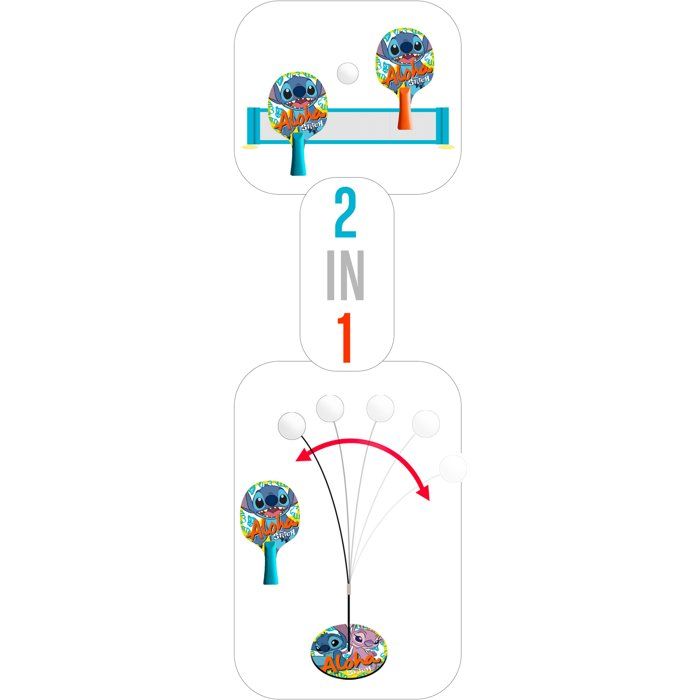 DISNEY 2-in-1 Ping-Pong Learning Set - STITCH - 2 Paddles + 5 Balls + Suction Cup Net
