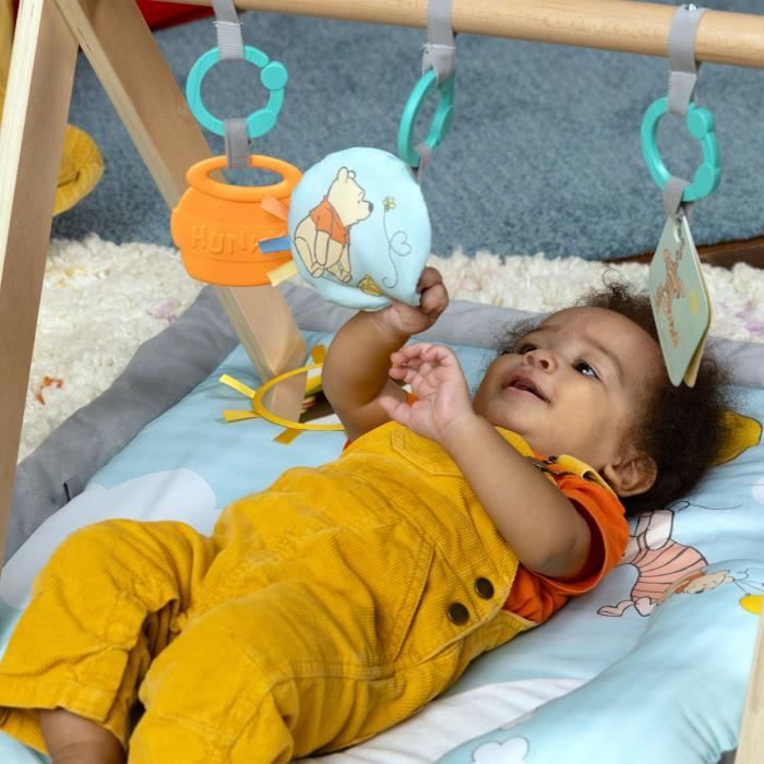 DISNEY BABY  -WINNIE- Tapis de sol éveil bébé évolutif, arche en bois pliable avec jouets sensoriels, miroir
