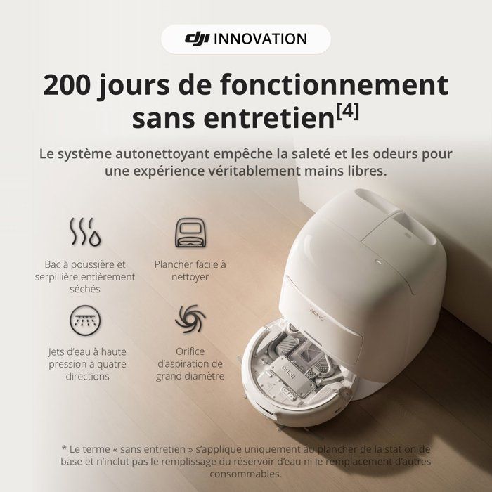DJI ROMO S - Robot Vacuum Cleaner and Mop with Docking Station - 25,000 Pa - Drone Level Detection - 200 Days Maintenance Free