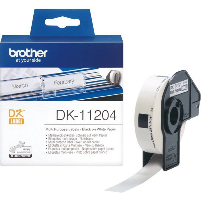 Brother DK11204 Multi-Purpose Labels - 400 White Self-Adhesive Labels - 17 x 54 mm