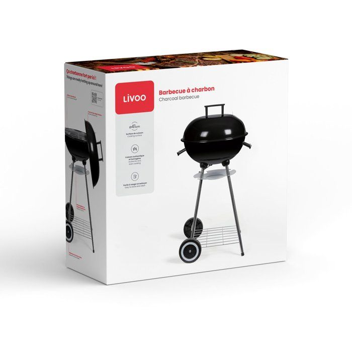 LIVOO Charcoal Barbecue - Ø41 cm - Chrome-plated Steel Grill - Enameled Steel Bowl and Lid DOC172N
