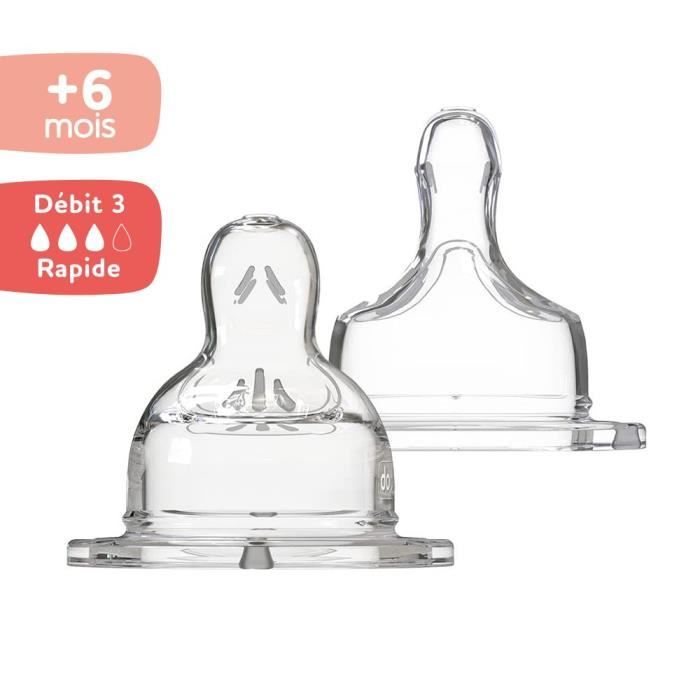 Dodie Sensation+ Bottle Teats (2-Pack), Wide Neck Flat Teats, Flow 3,6 months and over