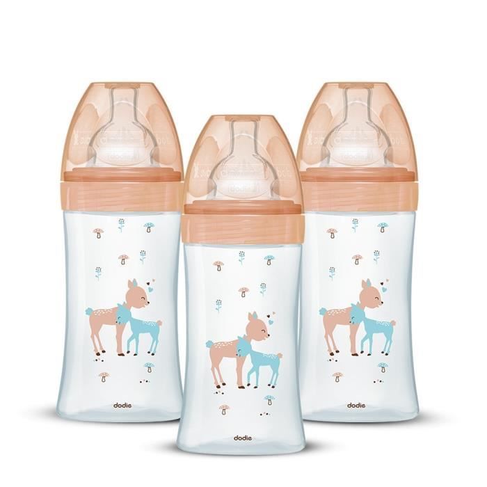 DODIE Anti-Colic Sensation+ Baby Bottles Set of 3 - Glass - 270 ml - 0-6 Months - Flat Teat - Flow 2