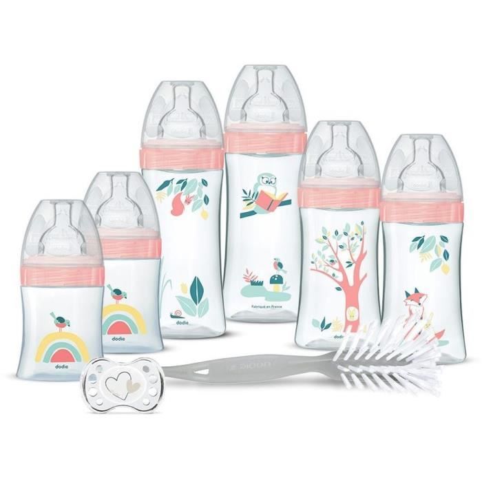 Dodie Newborn Starter Kit - 6 Anti-Colic Bottles - BPA Free - Pink