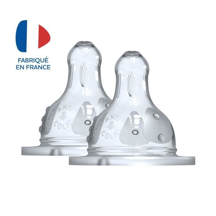 Dodie Biberon Initiation+ Anti-Coliques 3 Vitesses Tétine Ronde Col Large Débit 4 - 6 mois et plus. Lot de 2 tétines.