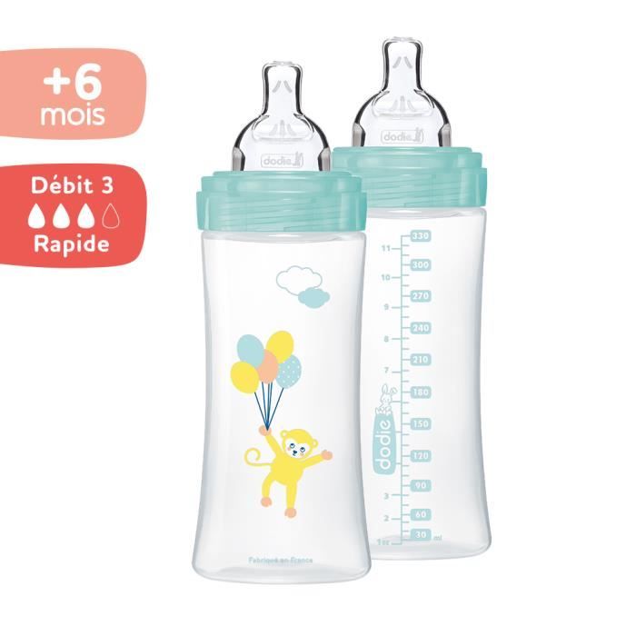 Dodie Sensation+ Anti-Colic Baby Bottle - Pack of 2 x 330 ml - 6+ Months - Balloons