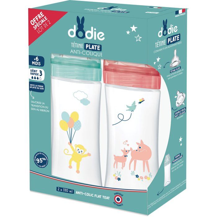 Dodie Sensation+ Anti-Colic Baby Bottle - Pack of 2 x 330 ml - 6+ Months - Bear