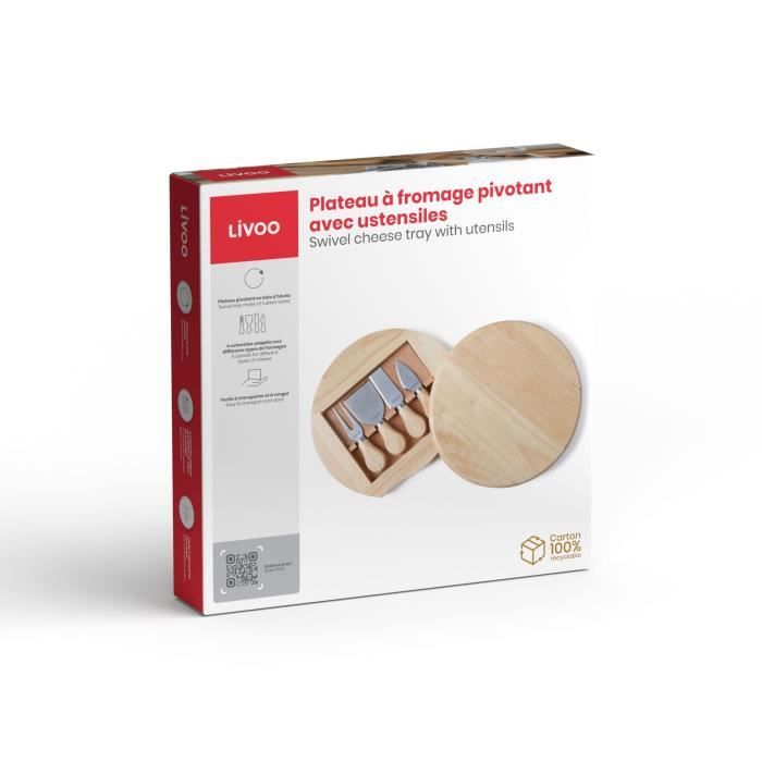 LIVOO Cheese Board - MEN28 - Rubberwood - Rotating Board - 4 Utensils