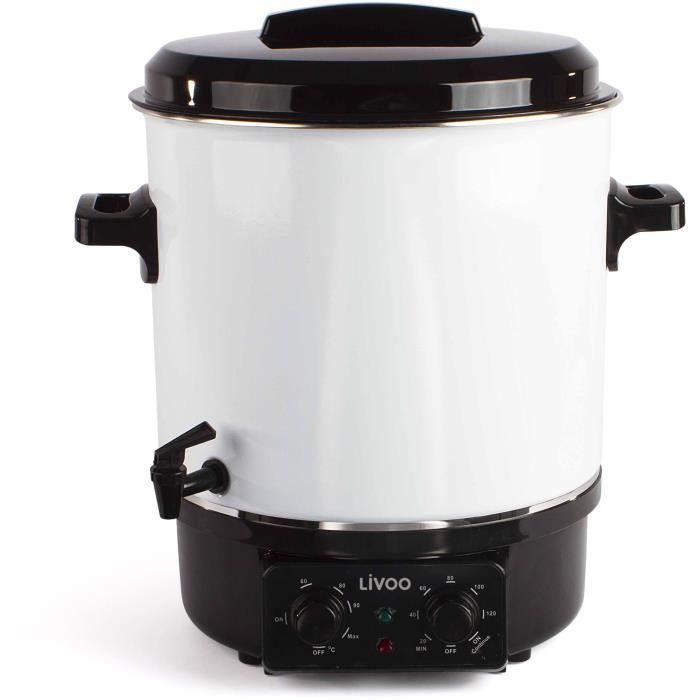 Stérilisateur a bocaux électrique - LIVOO - DOM334 - 1800W - 27L - Ø35 cm - Thermostat réglable et minuterie - Cuve acier émaillé