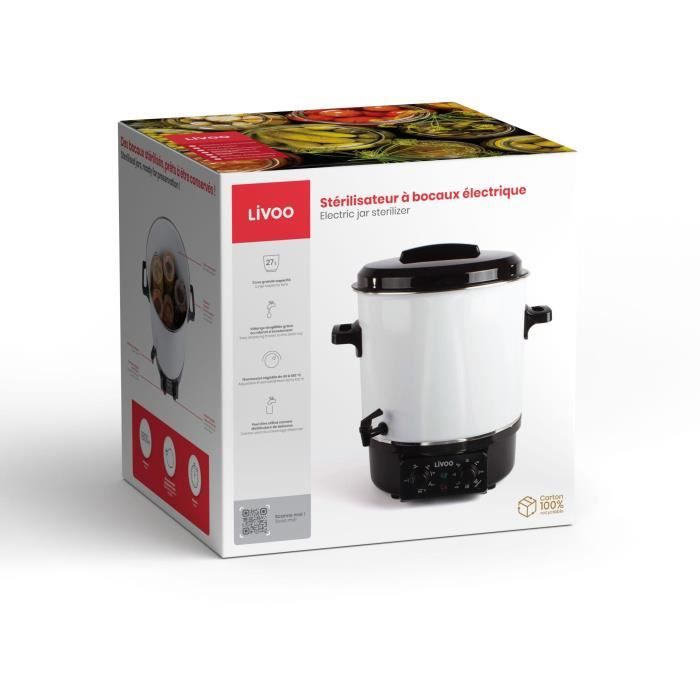 Stérilisateur a bocaux électrique - LIVOO - DOM334 - 1800W - 27L - Ø35 cm - Thermostat réglable et minuterie - Cuve acier émaillé