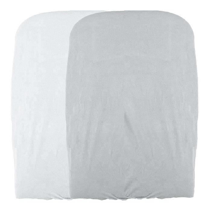 Set of 2 Changing Mat Covers - Terry Cloth - White/Pearl - 50 x 75 cm