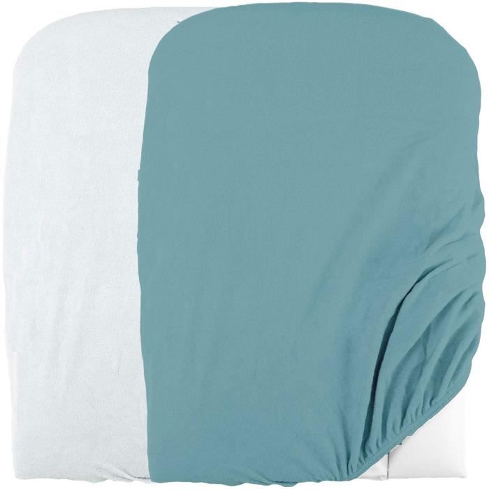 DOMIVA Changing Mat Cover Set - Polycotton Terry Cloth - Oeko-Tex - White/Nile - 50 x 75 cm