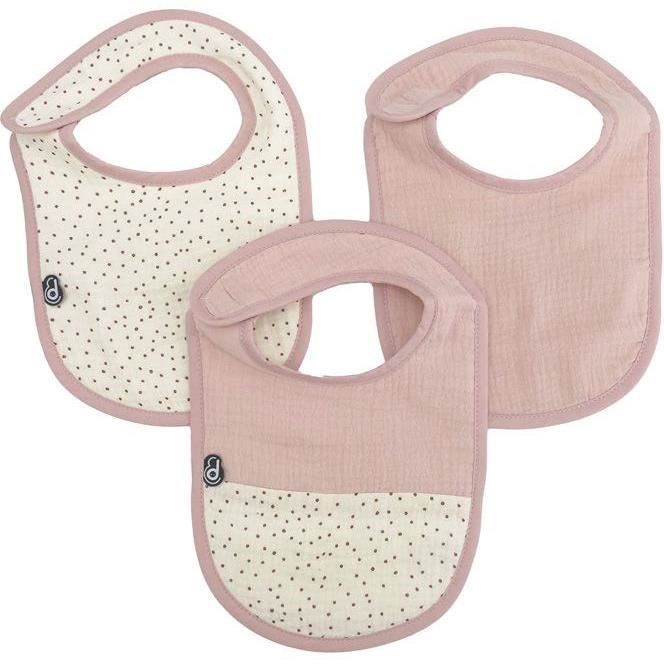 DOMIVA Set of 3 Bibs - 6-12 Months - Cotton Gauze - Dusty Rose