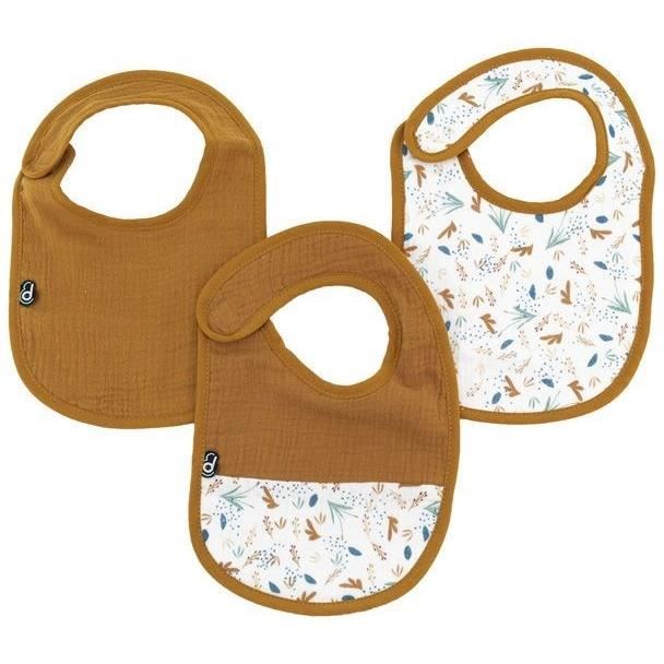 DOMIVA Set of 3 Bibs - 6-12 Months - Cotton Gauze - Caramel Print