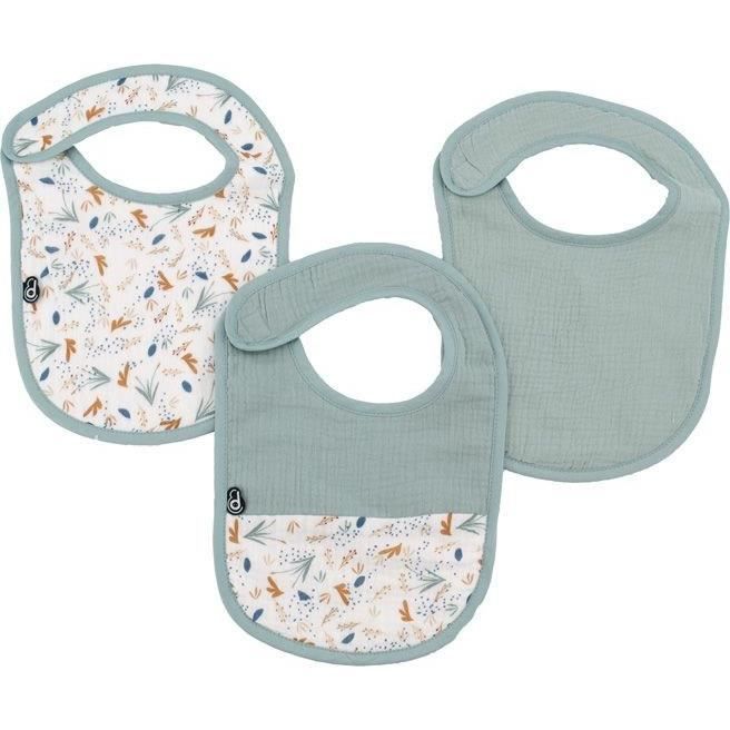 DOMIVA Set of 3 Bibs - 0-6 Months - Cotton Gauze - Celadon