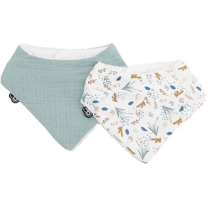 DOMIVA Set of 2 Bandana Bibs - One Size - Muslin - Celadon Print with Water Droplet