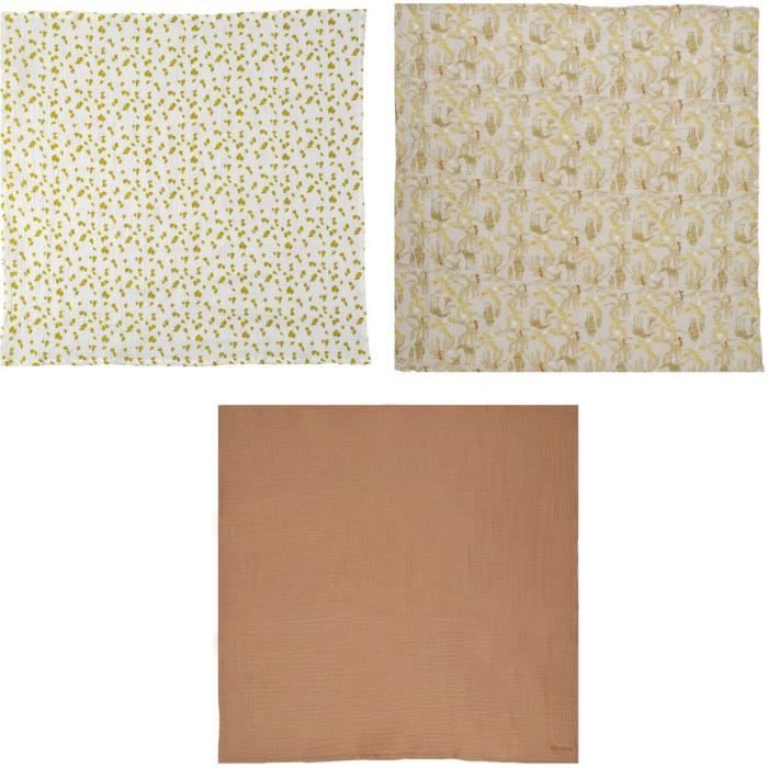 Set of 3 Muslin Squares - DOMIVA - Honey Moon - Cotton Muslin
