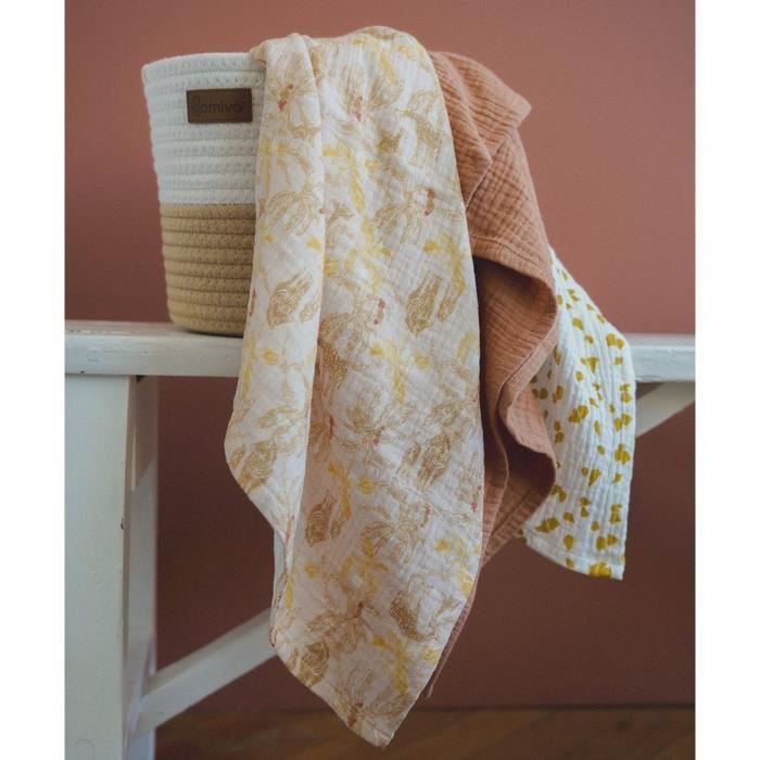 Set of 3 Muslin Squares - DOMIVA - Honey Moon - Cotton Muslin