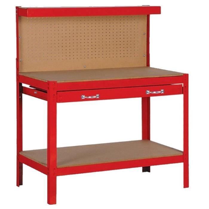 DOMAC Workbench - ETAB100 - 12 mm Thick Worktop - 1 Large Drawer - Red