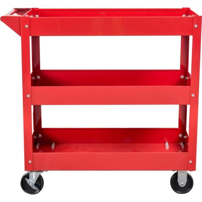 DOMAC Workshop Trolley with 3 Shelves on Wheels - Red - Load Capacity 60 kg