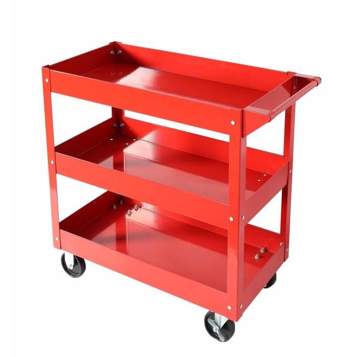 DOMAC Workshop Trolley with 3 Shelves on Wheels - Red - Load Capacity 60 kg