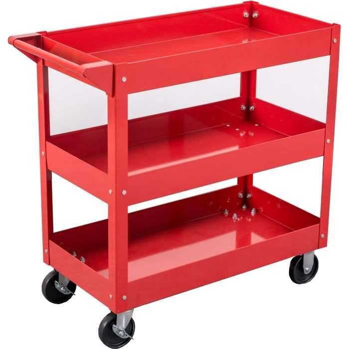 DOMAC Workshop Trolley with 3 Shelves on Wheels - Red - Load Capacity 60 kg