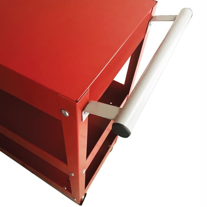 DOMAC Workshop Trolley with 3 Shelves on Wheels - Red - Load Capacity 60 kg