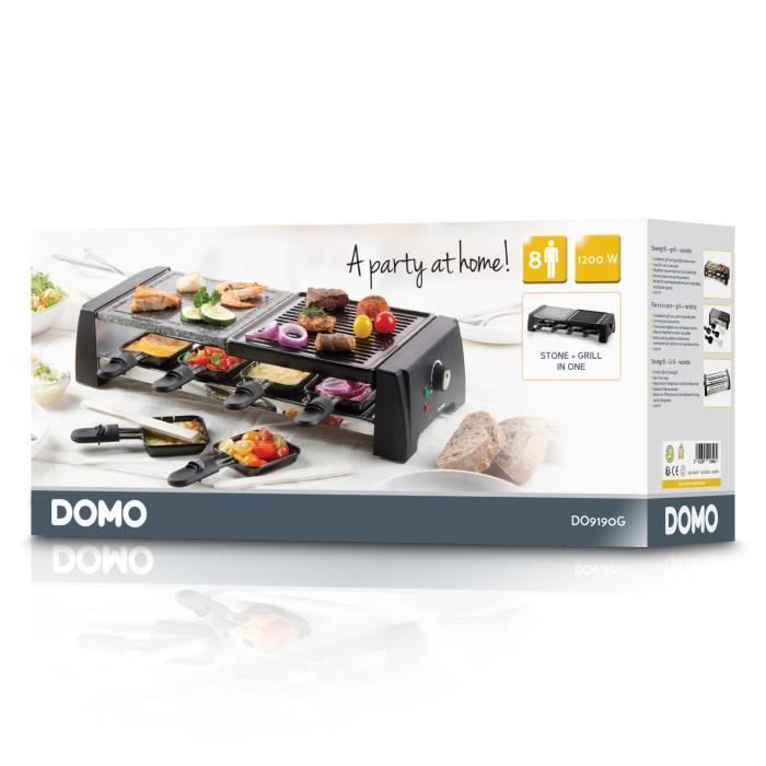 DOMO Raclette Grill - DO9190G - 8 People - Cooking Stone - Black