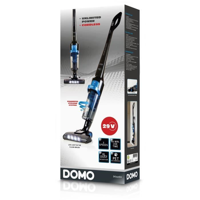 DOMO DO221SV Cordless Stick Vacuum Cleaner - 29V - 1 L Dustbin - Dry Cleaning Mode