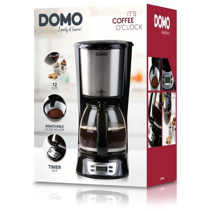 DOMO Filter Coffee Maker - DO708K - 1000 W - 1.5 L - 12 Cups - LCD Screen - 24-Hour Timer - Black and
