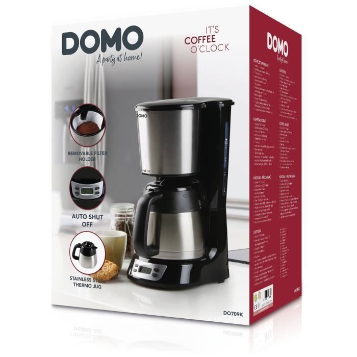 DOMO Filter Coffee Maker - DO709K - 1000 W - 1 L - 8 Cups - LCD Screen - 24-Hour Timer - Stainless Steel