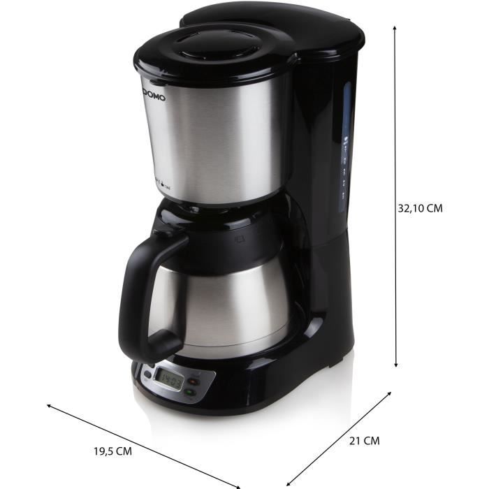 DOMO Filter Coffee Maker - DO709K - 1000 W - 1 L - 8 Cups - LCD Screen - 24-Hour Timer - Stainless Steel