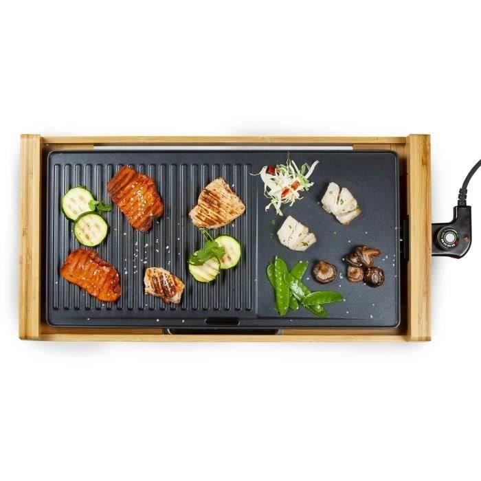 DOMO Bamboo Griddle - 60 cm, 2200W, Removable Cooking Plate, Adjustable Thermostat