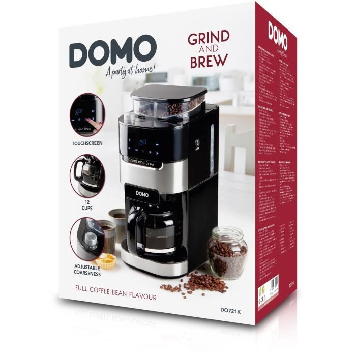 DOMO Filter Coffee Maker with Integrated Grinder - DO721K - 900W - 1.5 L - 12 Cups