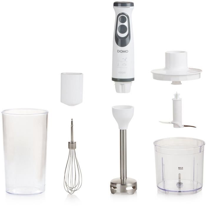 Blender Set - DOMO - DO1089M - 600 W - Variable speed + Turbo - Hand blender, whisk, chopper, measuring cup - White