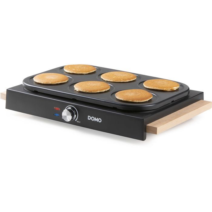 DOMO Crepe Maker - DO8717P - 1000W - Makes 6 Crepes - Adjustable Thermostat - Black/Wood
